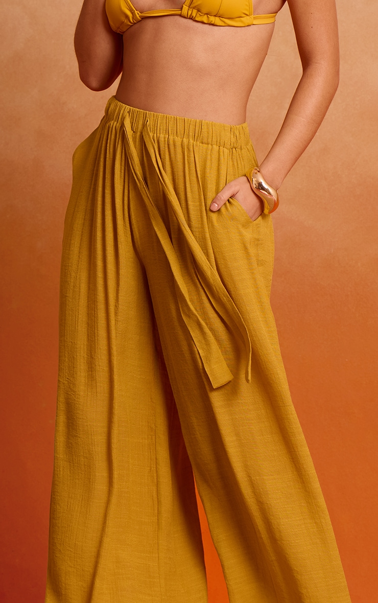 Mustard Linen Look Palazzo Beach Pants image 4