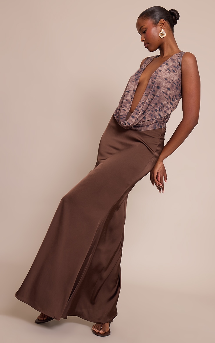 Grey Leopard Print Double Layer Slinky Extreme Cowl Neck Top image 3