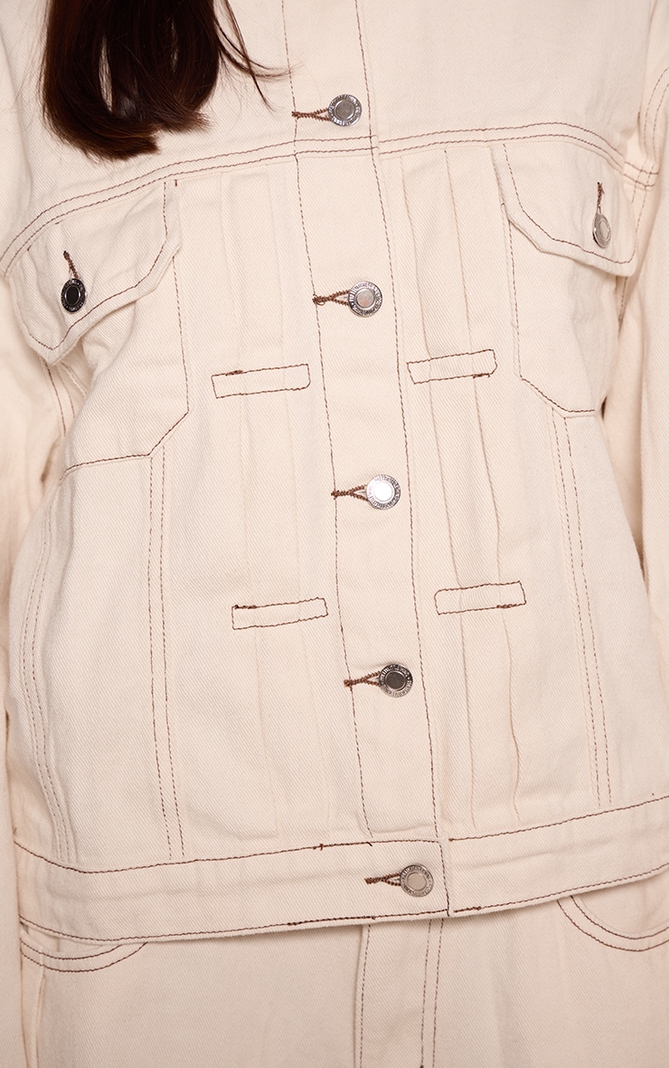 Ecru Pleat Detail Boxy Denim Jacket image 4
