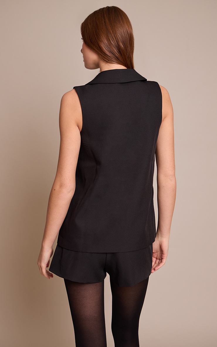 Black Woven Plunge Vest  image 2