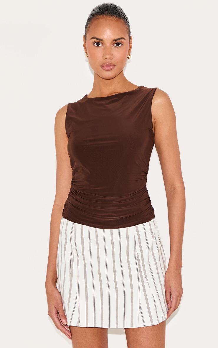 Cream Pinstripe Peach Skin Flippy Mini Skirt image 4