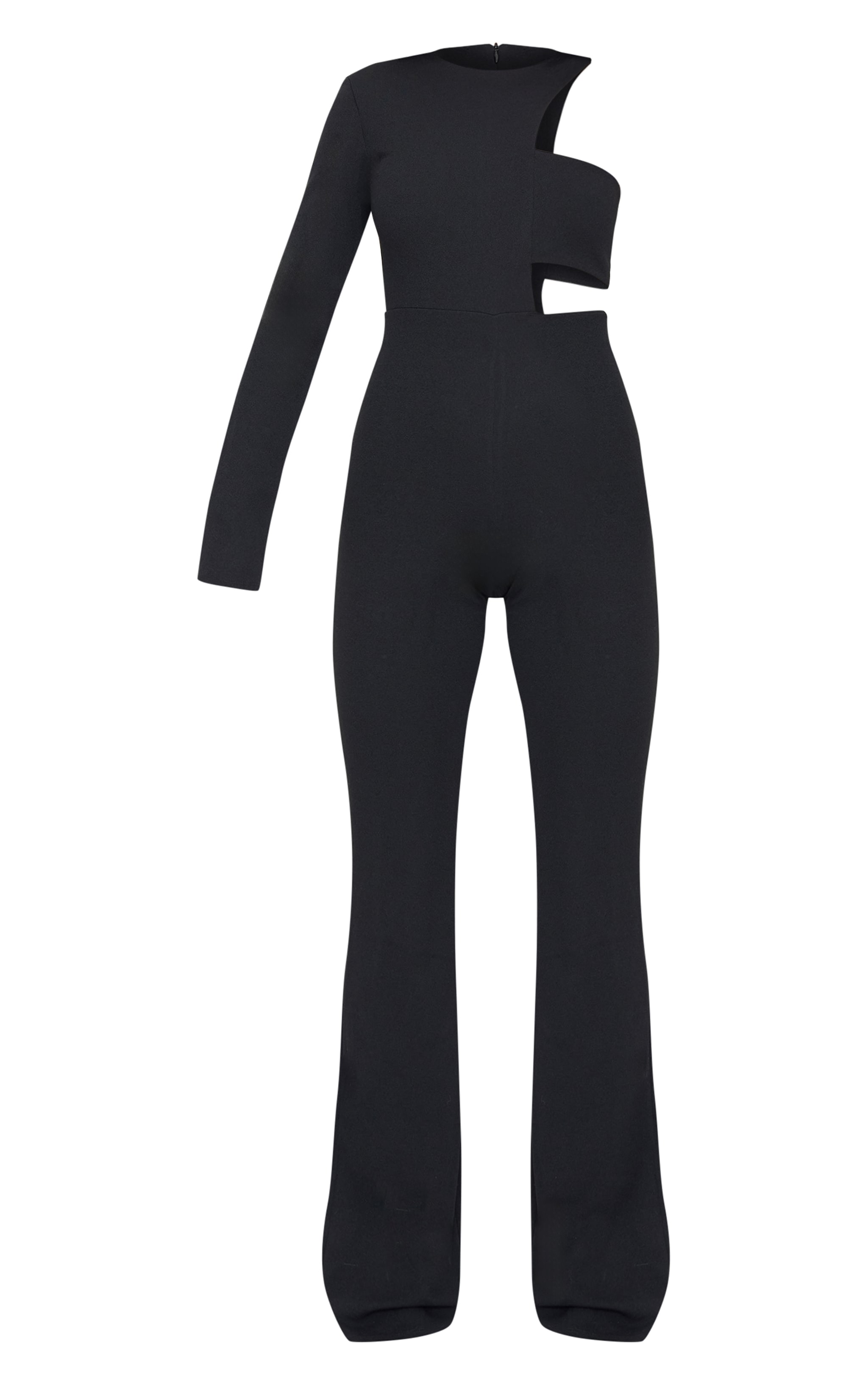 Black One Shoulder Flare Leg Jumpsuit image 5