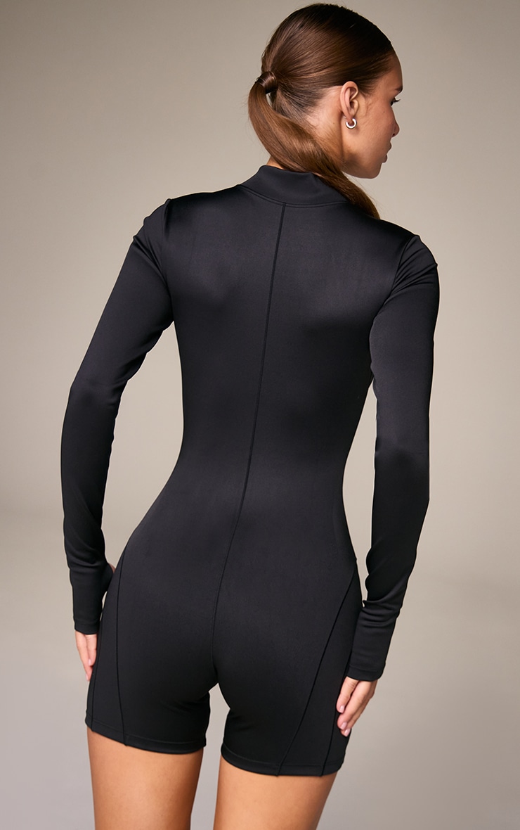 Black Ultimate Seam Detail Long Sleeve Unitard image 2