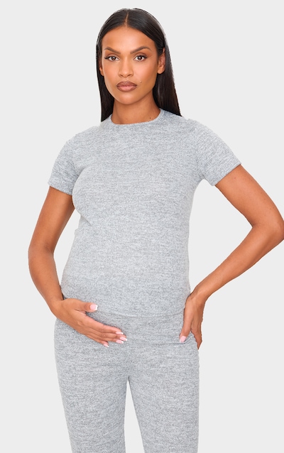 Maternity Grey Marl Brushed Short Sleeve T-shirt