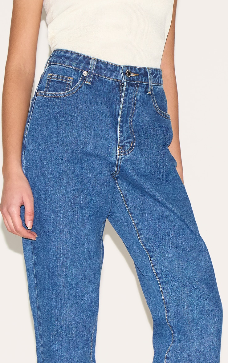 PRETTYLITTLETHING Petite Dark Blue High Waist Straight Leg Jeans image 4