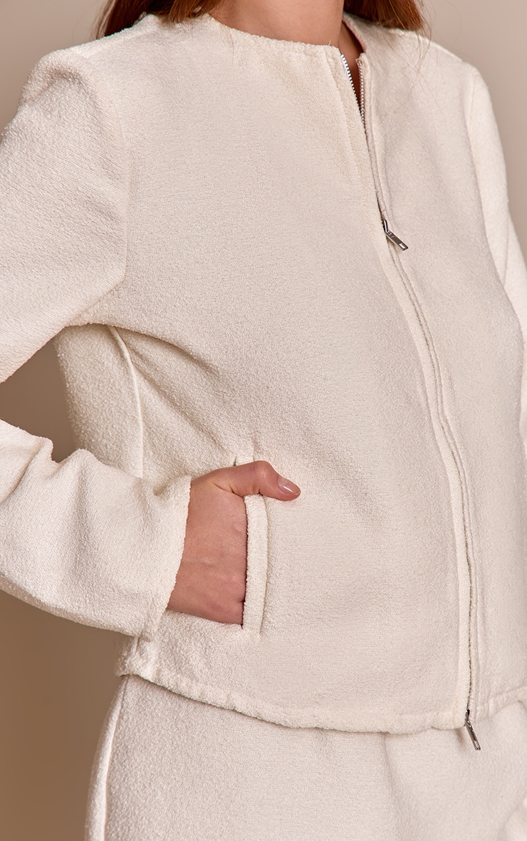 Veste bomber bouclée crème à zip image 4