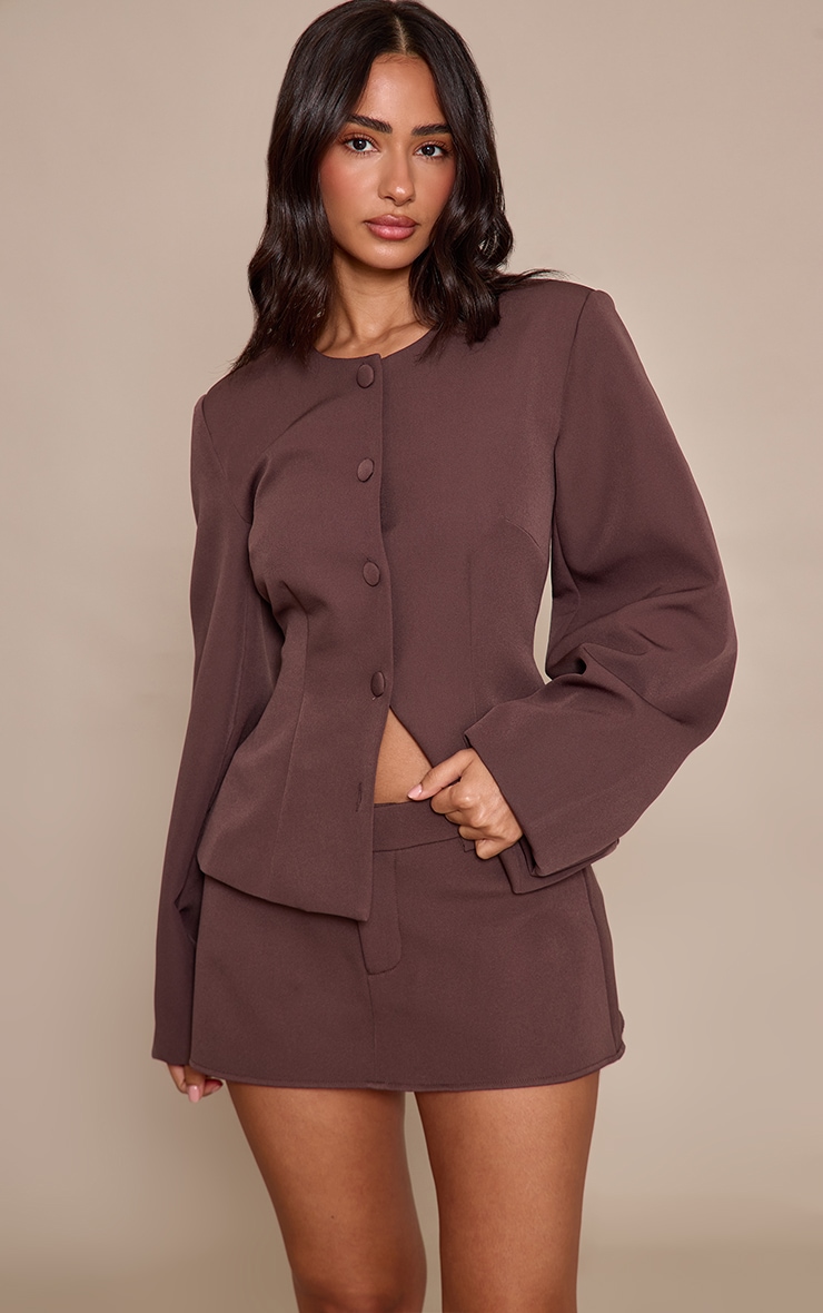 Petite Jupe-short de tailleur tissée chocolat image 2