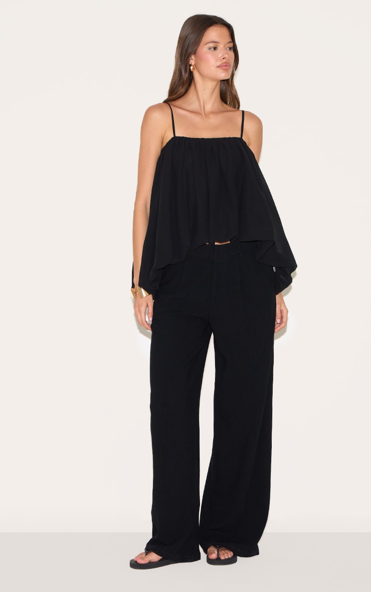Black Puffball Chiffon Spaghetti Strap Cami image 3