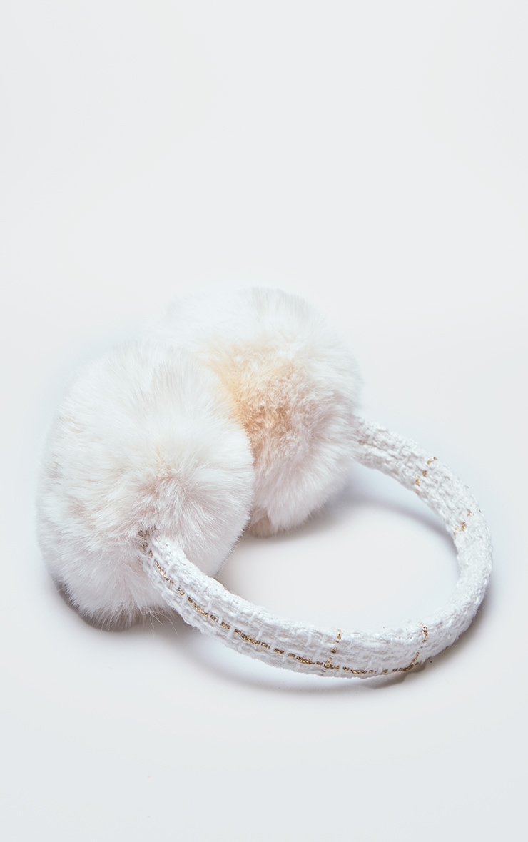 White Boucle Faux Fur Ear Muffs image 3
