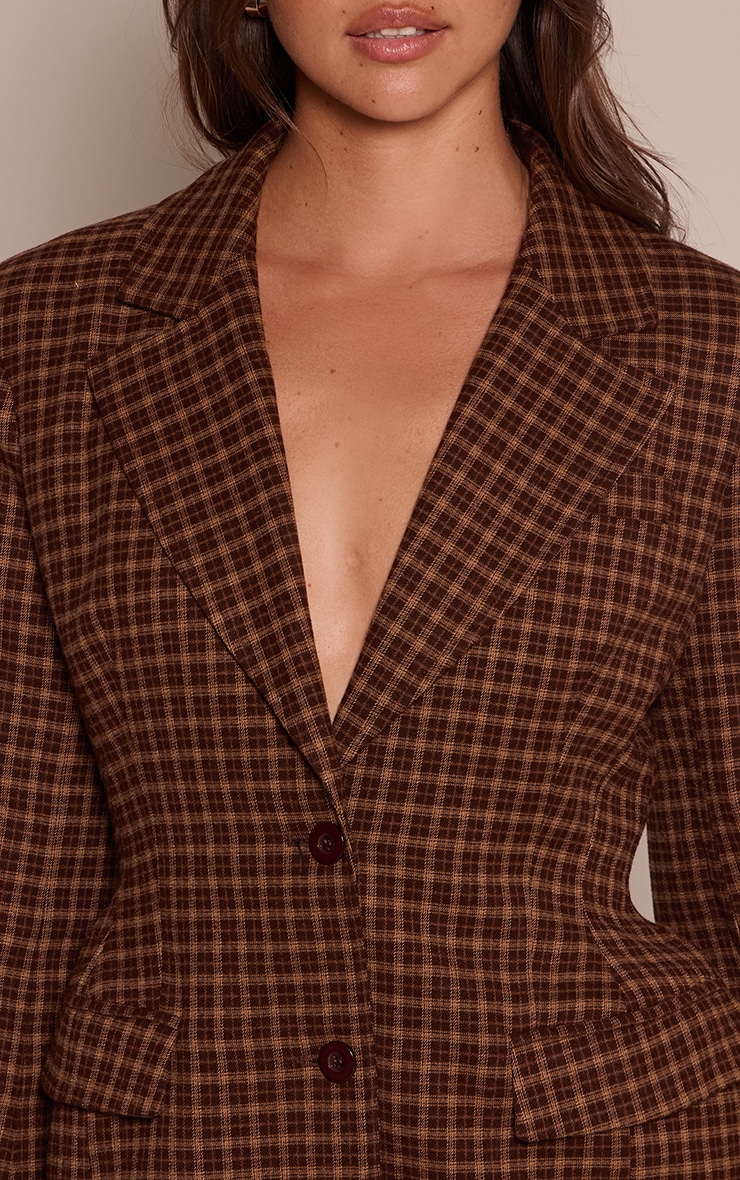 Brown Check Moulded Hip Cinch Waist Blazer image 4