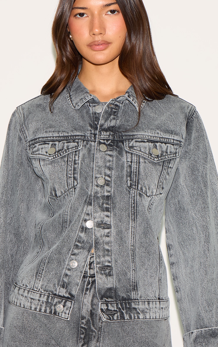 Ice Grey Turn Up Cuff Cinched Back Denim Jacket image 4