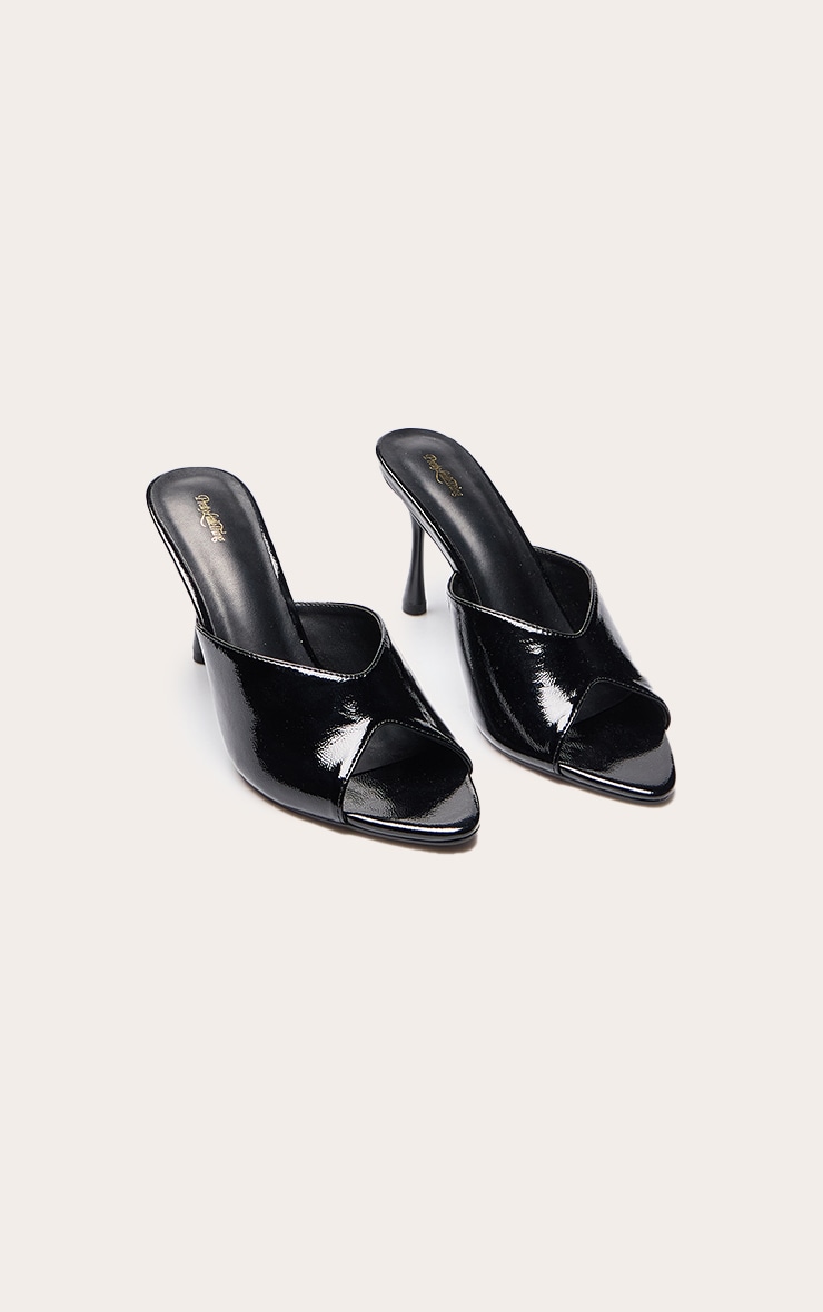 Black Crinkle PU Heeled Mules image 3