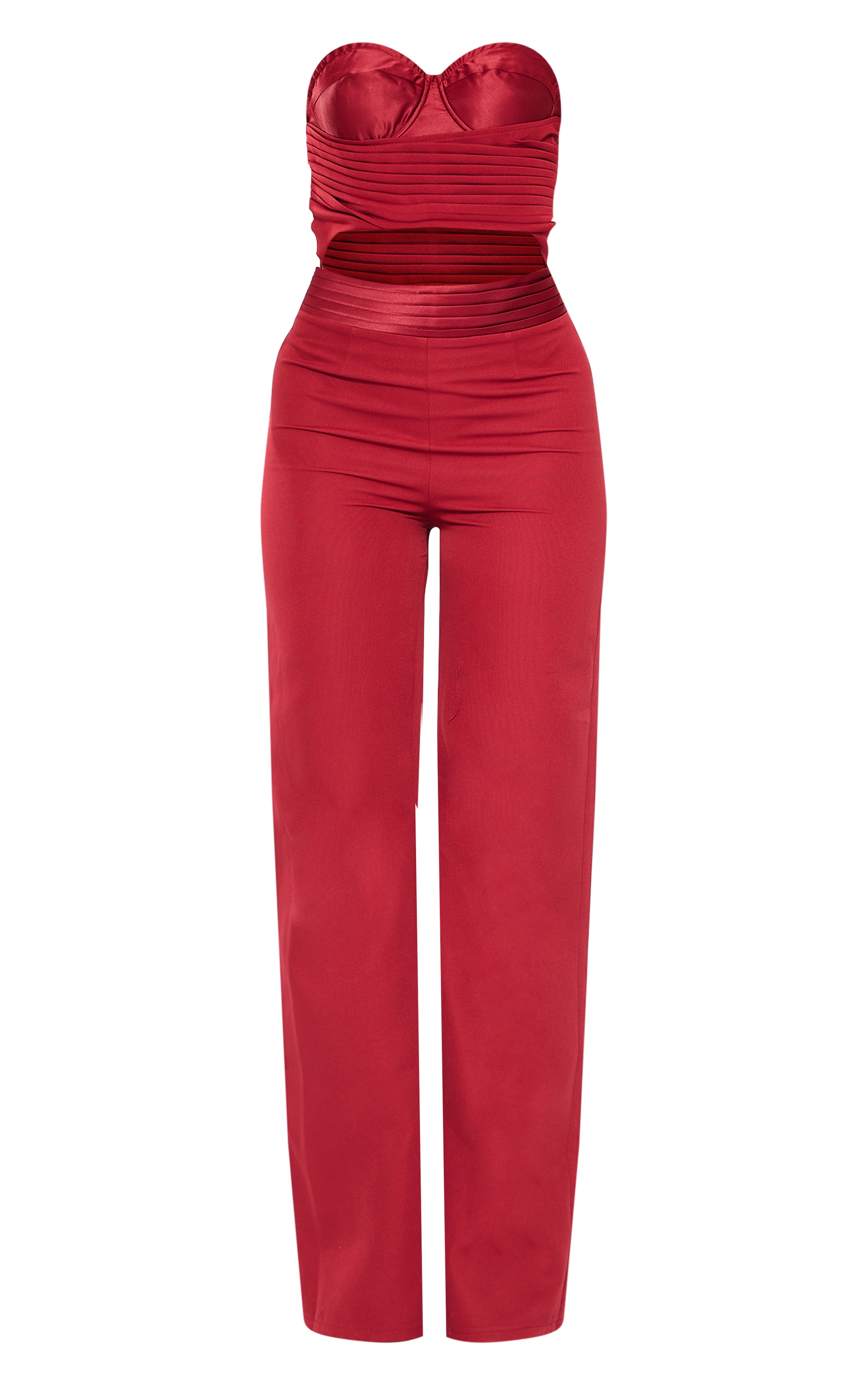 Cherry Red Ruched Corset Cut Out Jumpsuit image 1