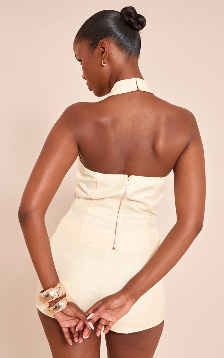 Butter Yellow Trim Detail Halterneck Tailored Top image 2