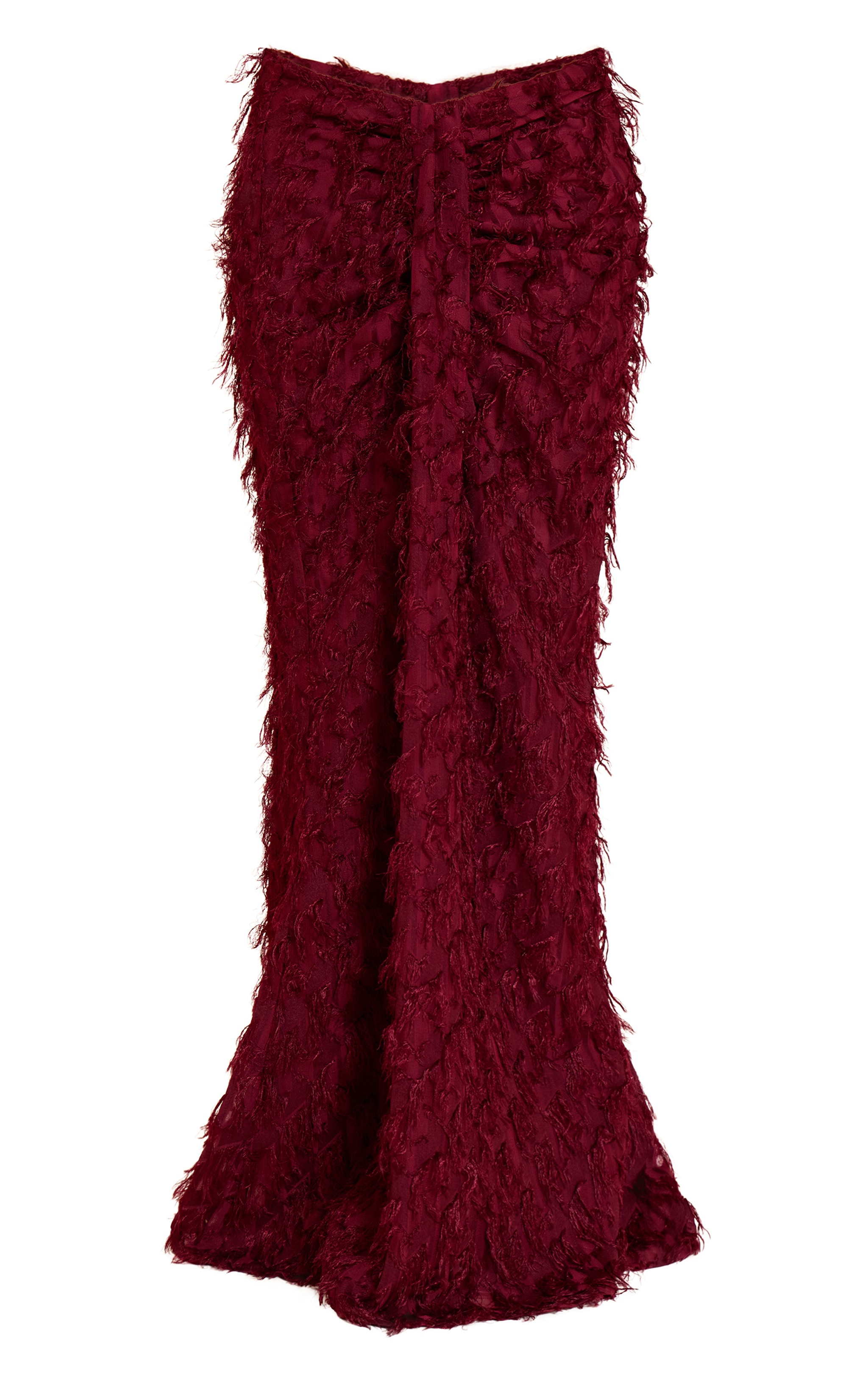 Deep Red Distressed Woven Dip Waist Maxi Skirt image 5