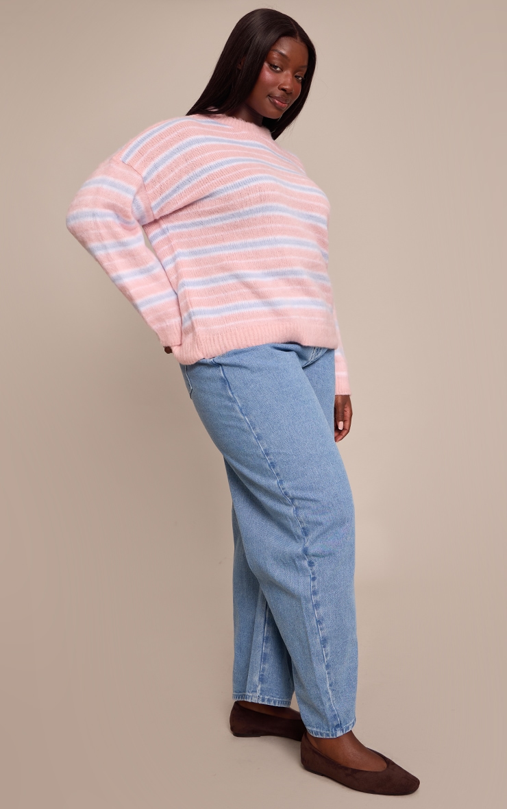 Plus Pink Striped Brushed Knit Jumper image 3