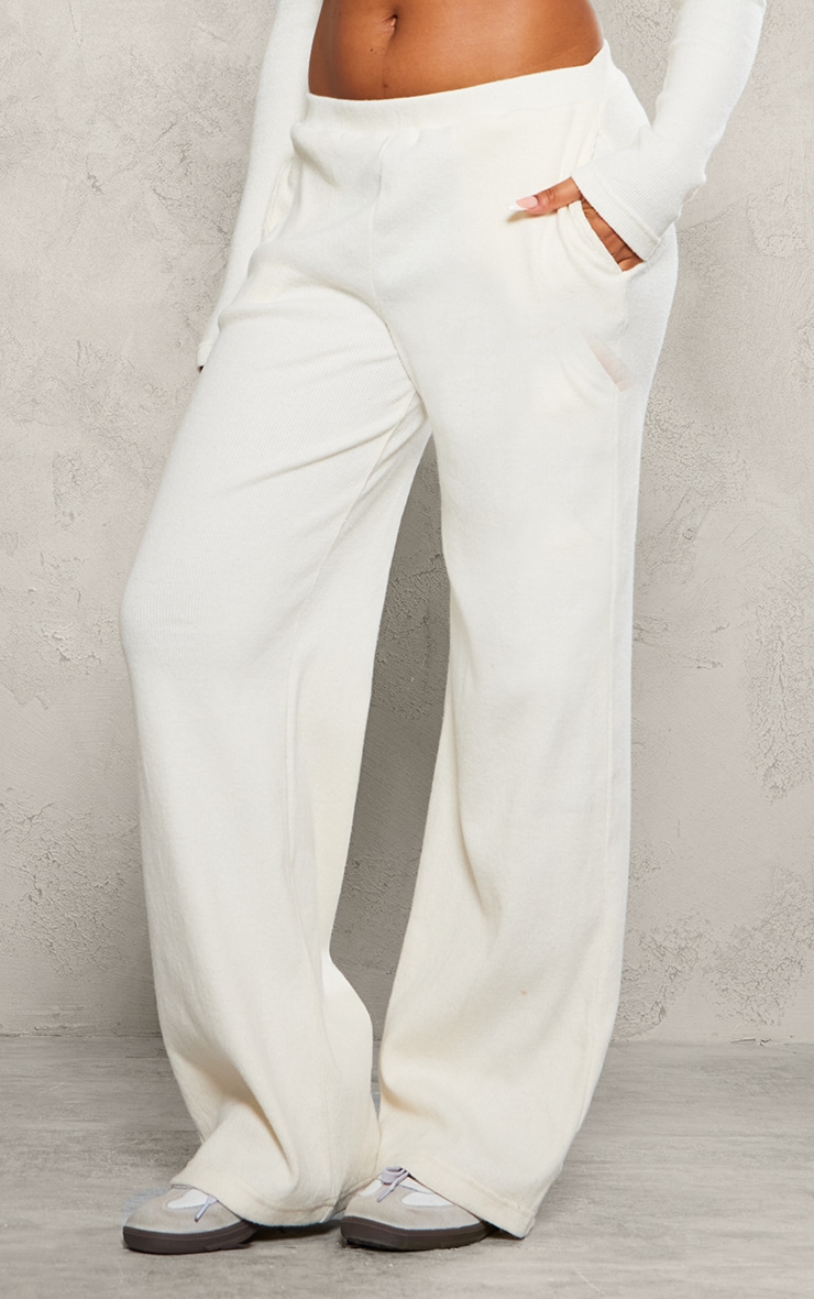 Dark Cream Brushed Rib Wide Leg Pant image 2