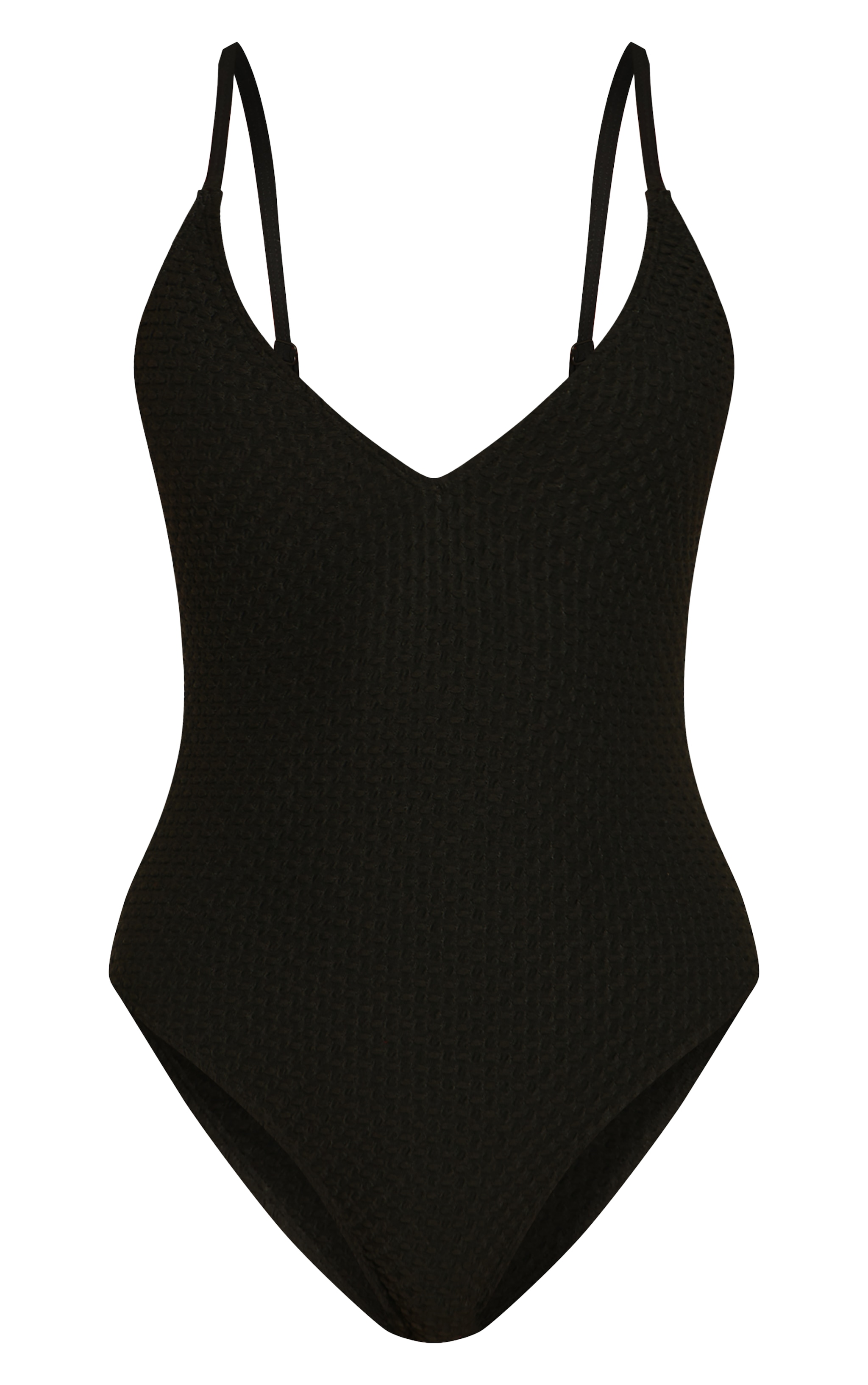 Black Textured Plunge Swimsuit image 5