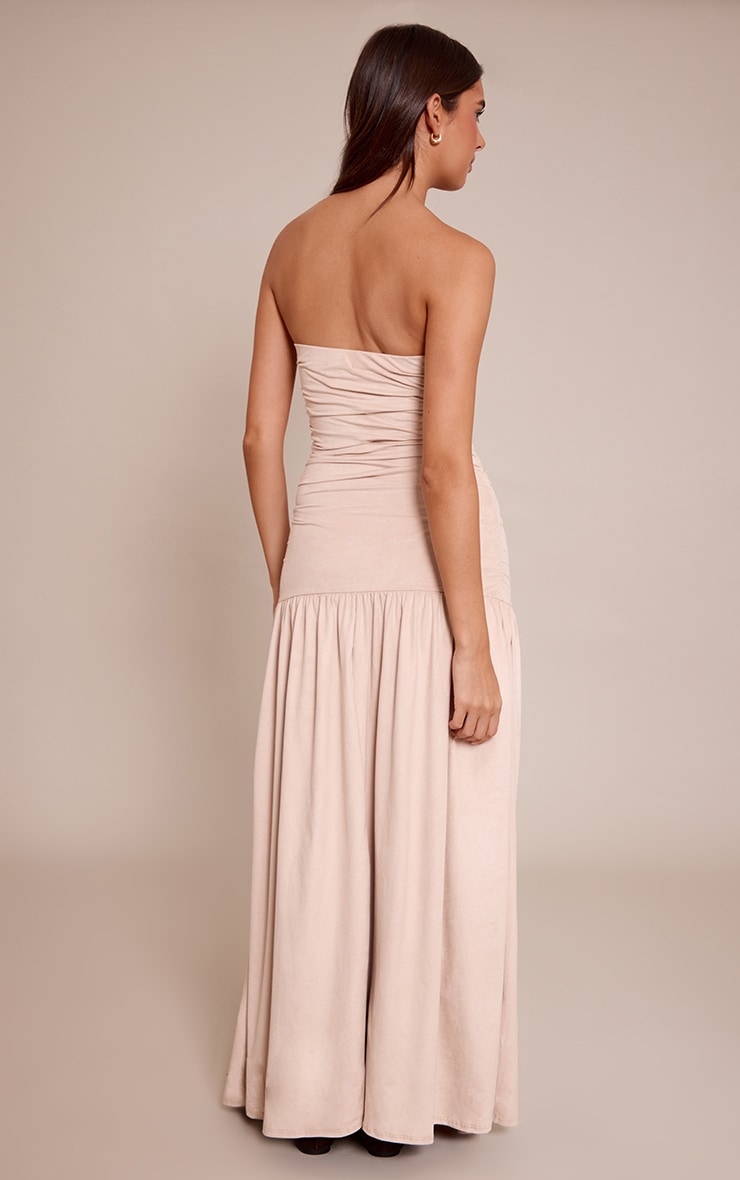 Taupe Faux Suede Bandeau Dropped Waist Maxi Dress image 2