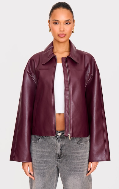 Burgundy Zip Through Pu Jacket