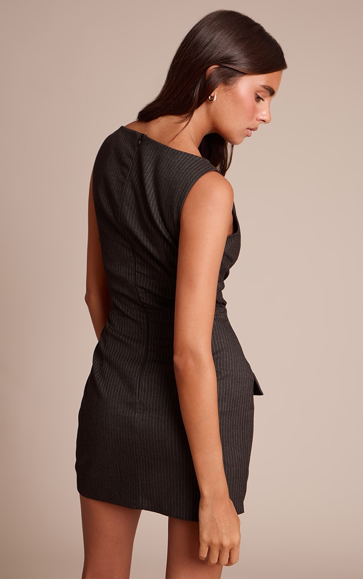 Black Pinstripe Overlay Detail Bodycon Dress image 2