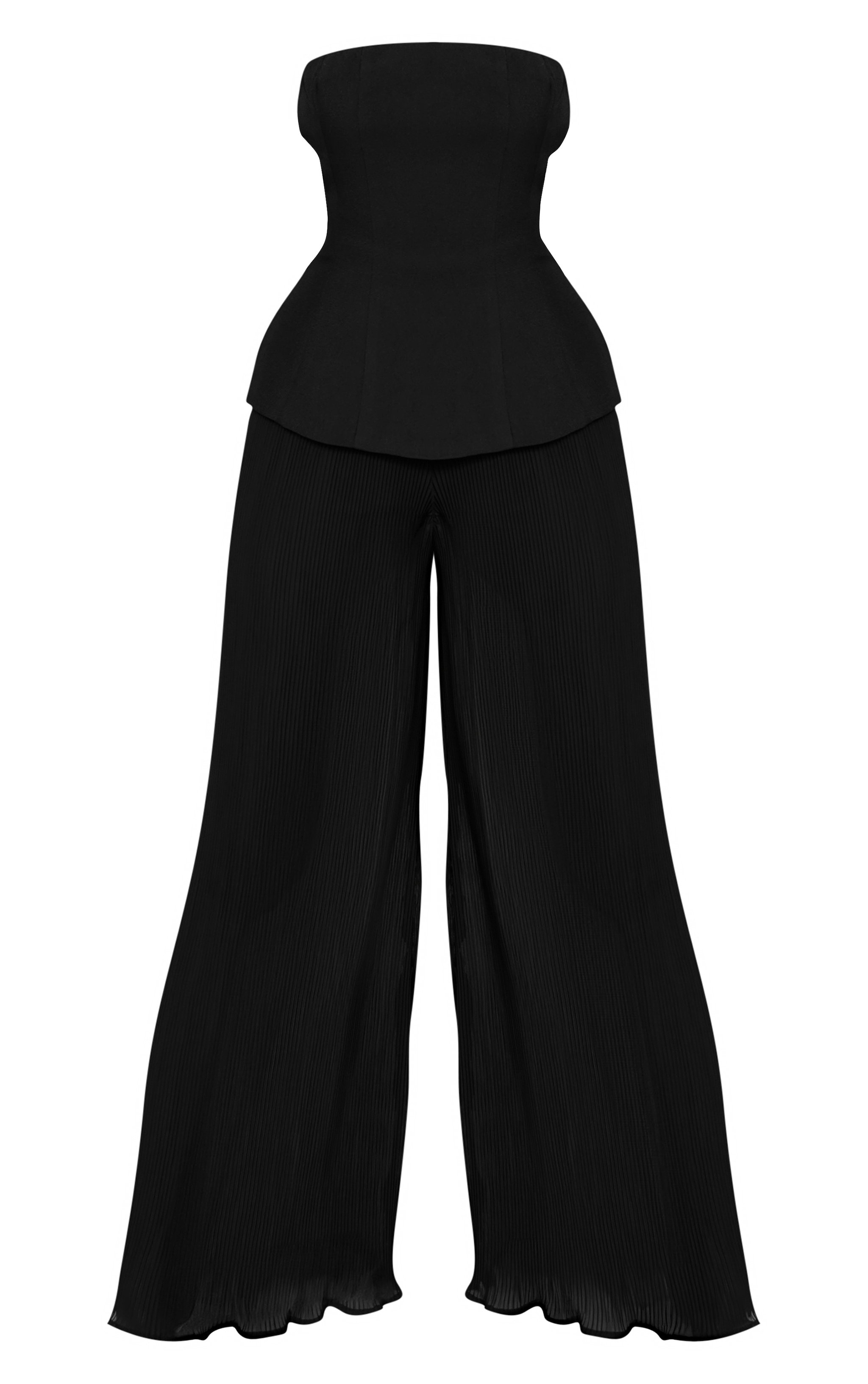 Black Woven Bandeau Plisse Leg Jumpsuit image 5