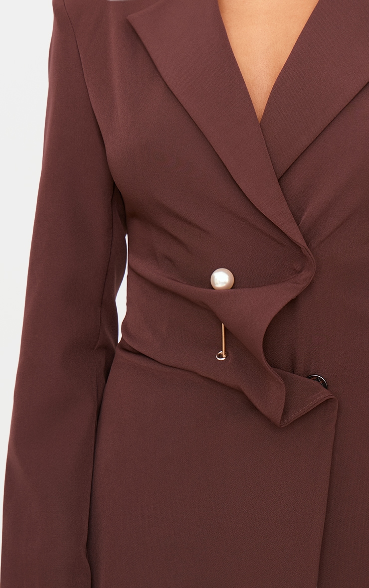 Chocolate Woven Asymmetric Trim Blazer Dress image 4