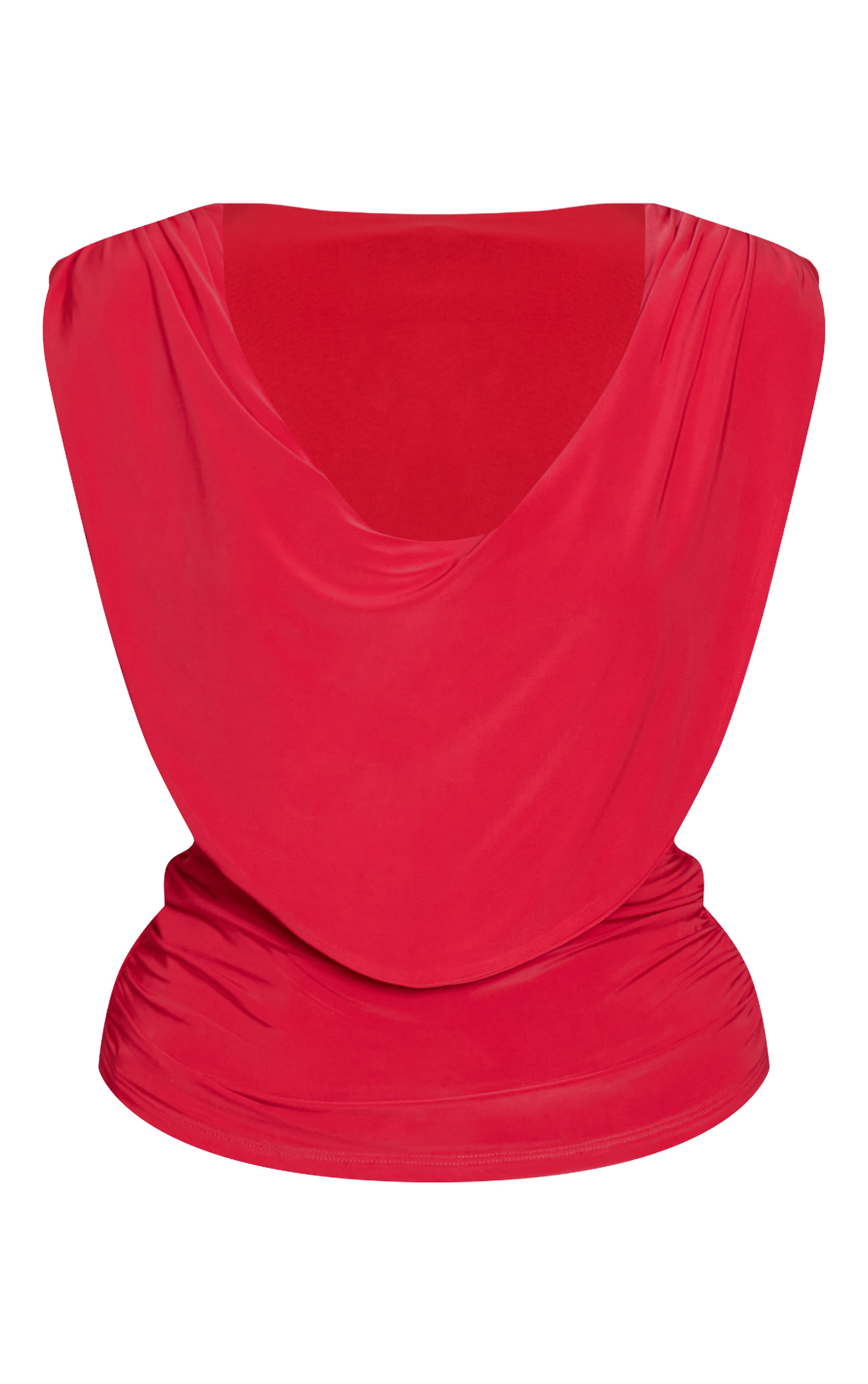 Red Double Layer Slinky Drapey Cowl Neck Top image 5