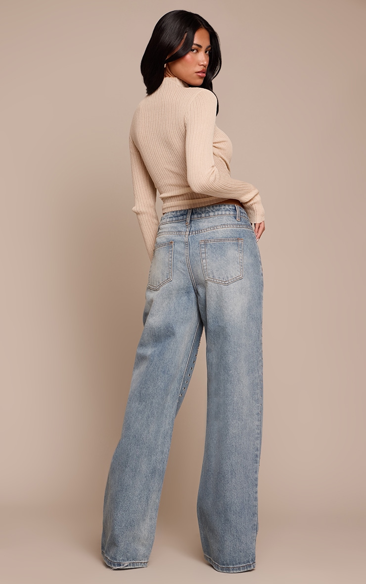 Mid Blue Diamante High Waisted Denim Jeans image 3