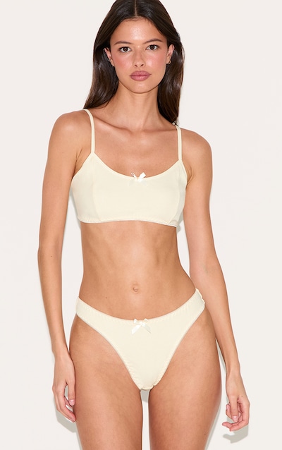Lemon Jersey Ribbed Bralette And Thong Lingerie Set