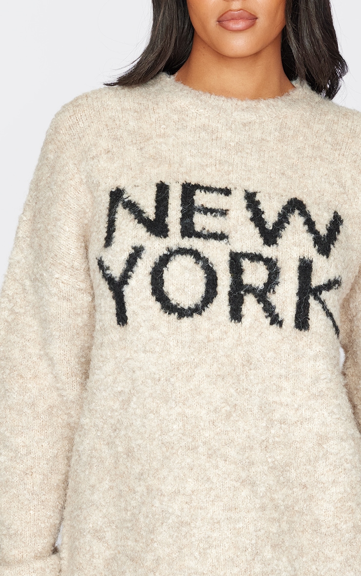 Tall Oatmeal New York Boucle Knit Oversized Jumper image 4