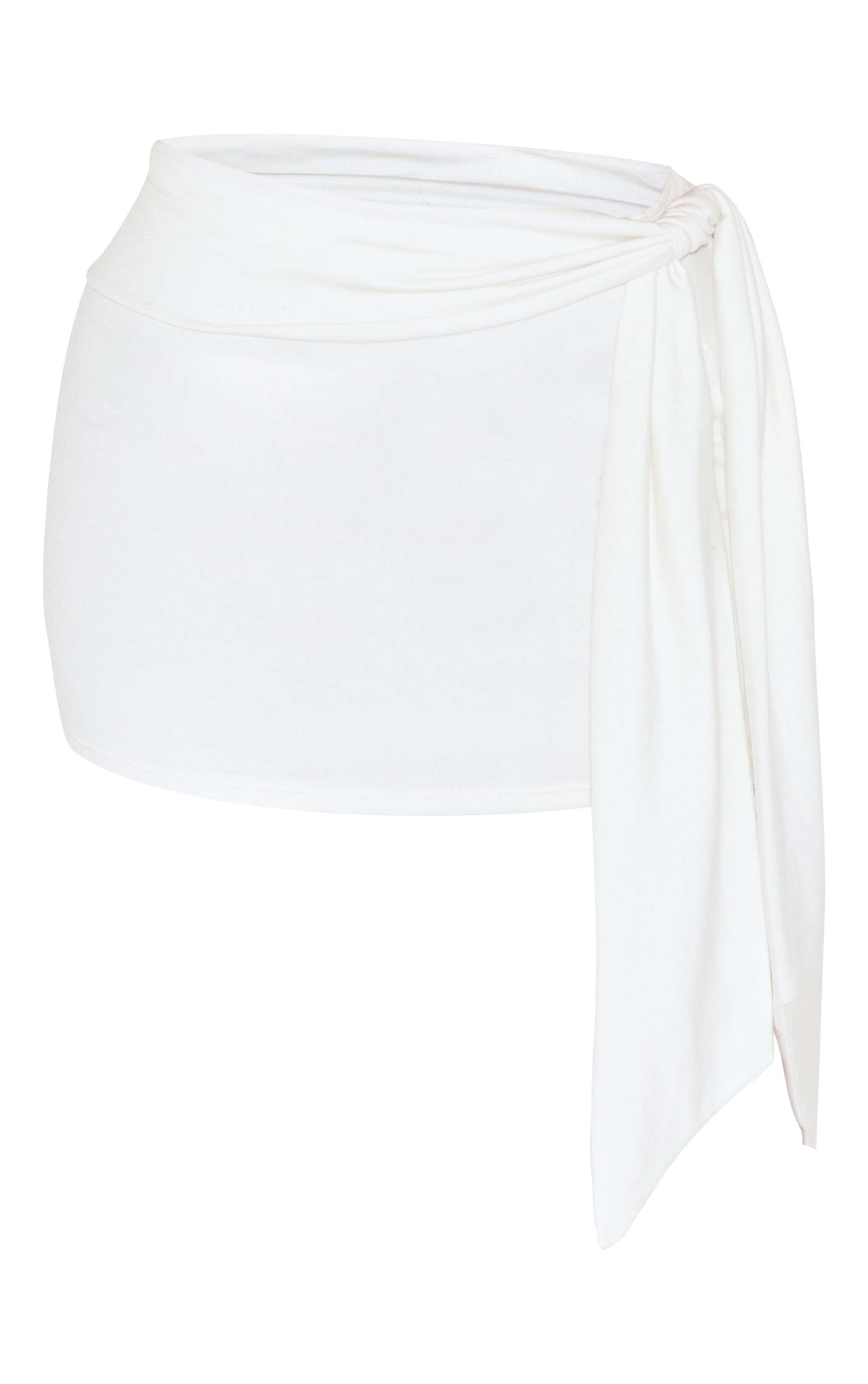 Petite White Contour Jersey Tie Detail Foldover Mini Skirt image 6