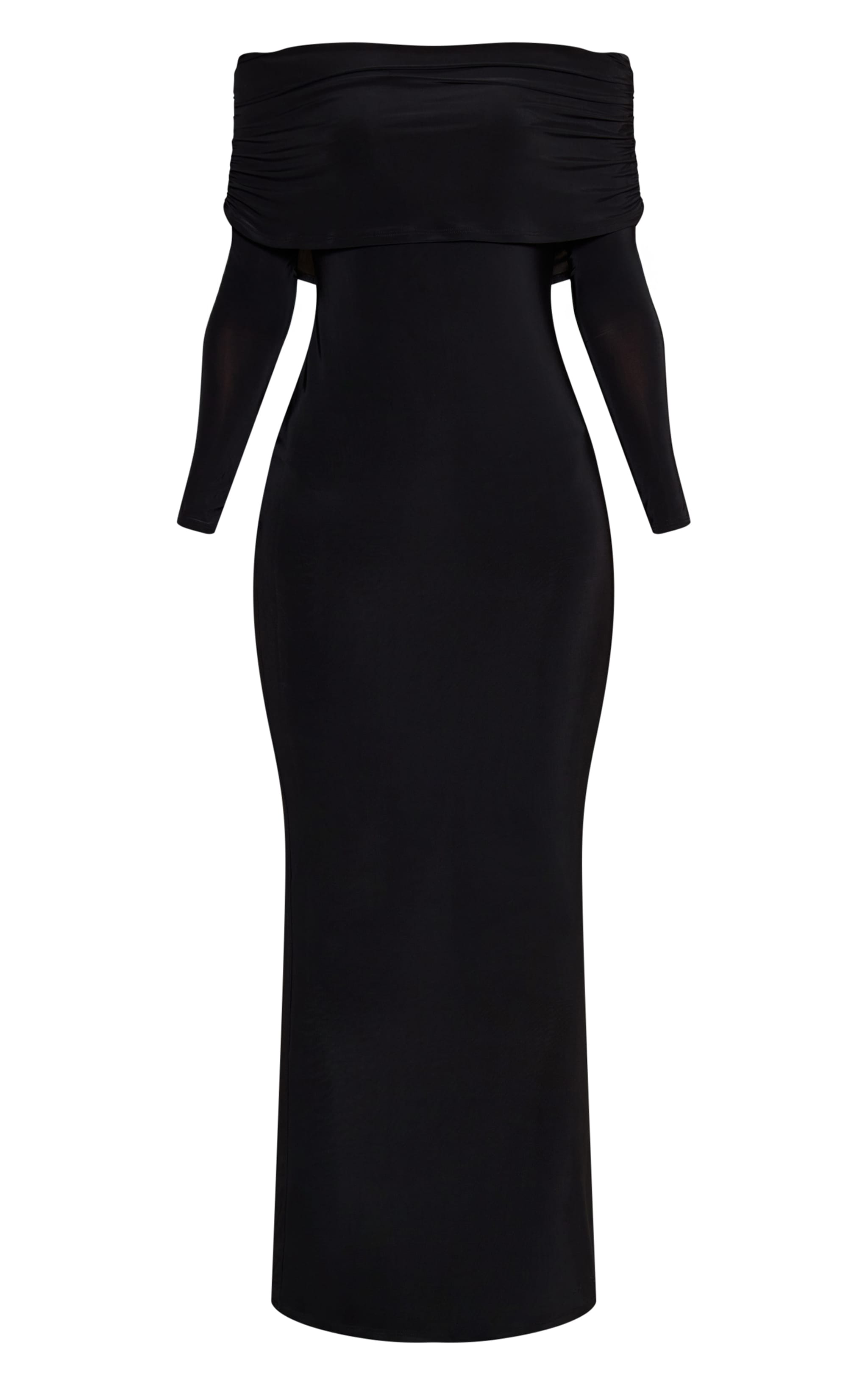 Black Double Layer Slinky Bardot Maxi Dress image 5