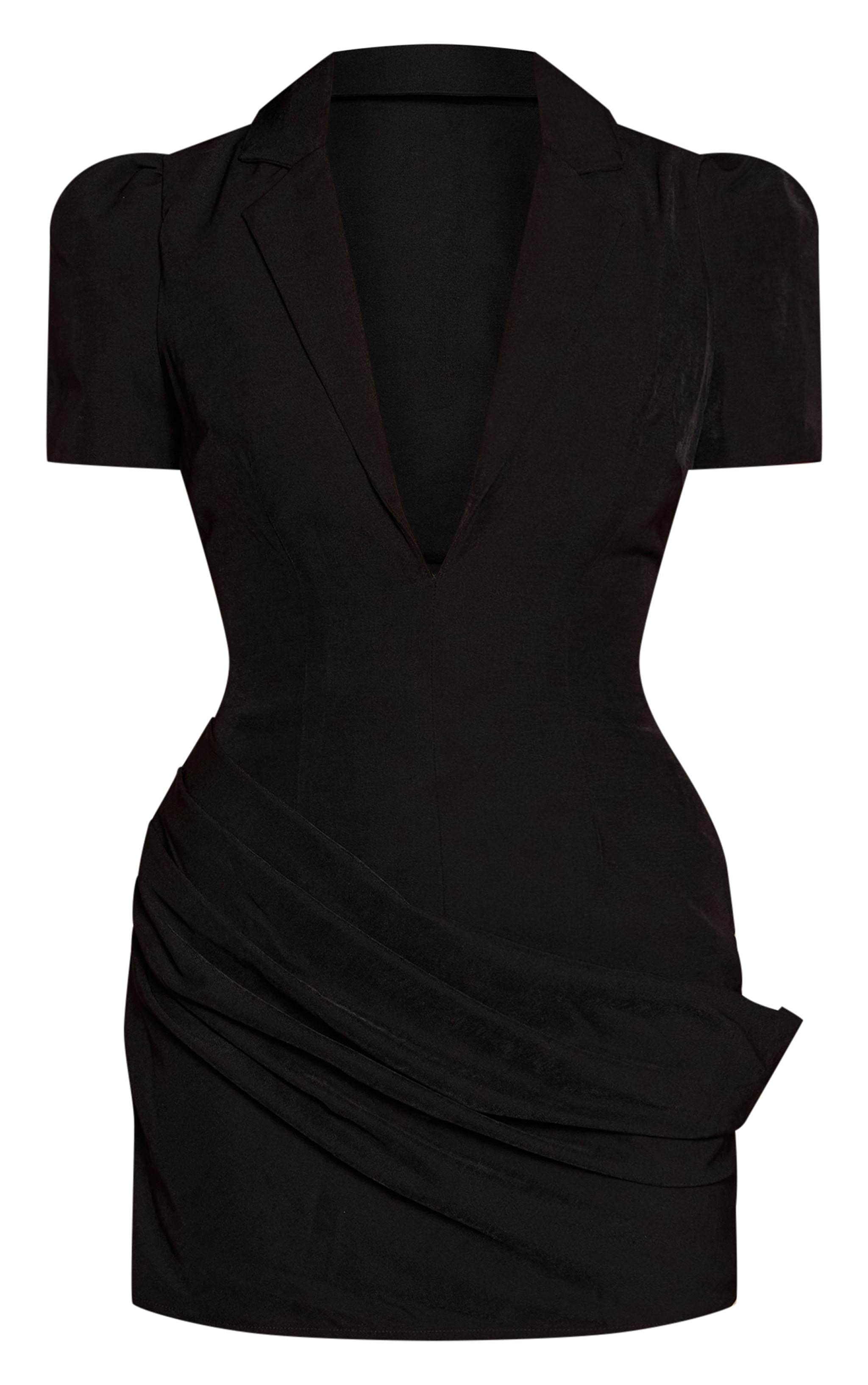 Black Short Sleeve Drape Detail Blazer Dress image 5