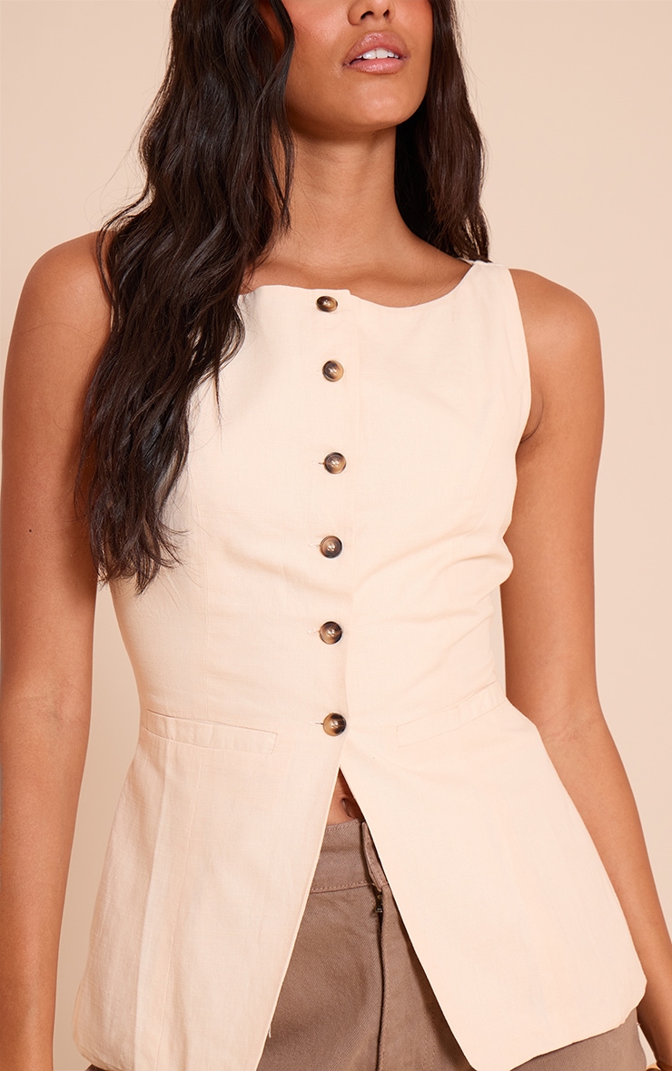 Cream Square Neck Linen Look Longline Vest image 4