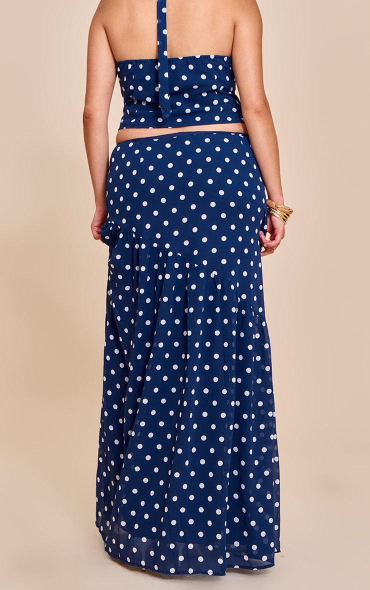Plus Navy Polka Dot Asymmetric Maxi Skirt image 3