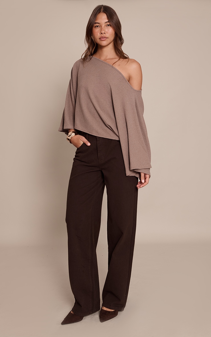 Taupe Heavy Brushed Rib Cape Sleeve Top image 3