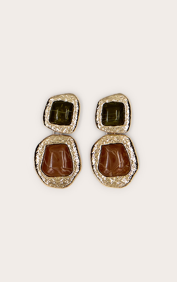 Gold Marbled Resin Statement Earrings image 2