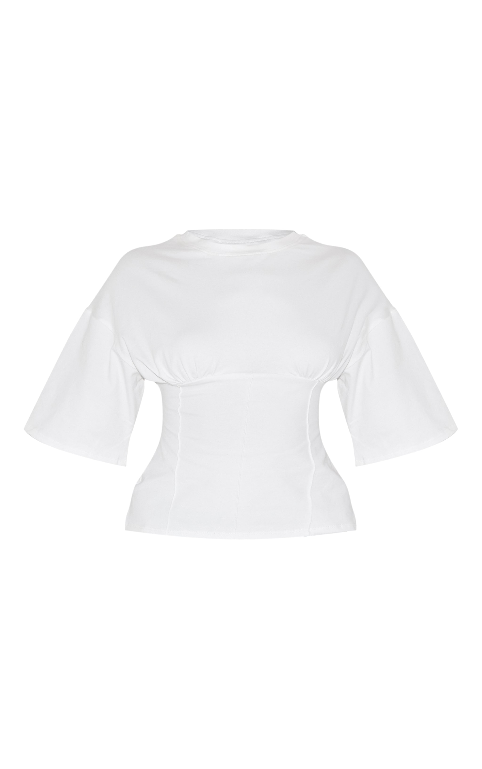 White Ruched Bust Detail Fitted T Shirt image 5