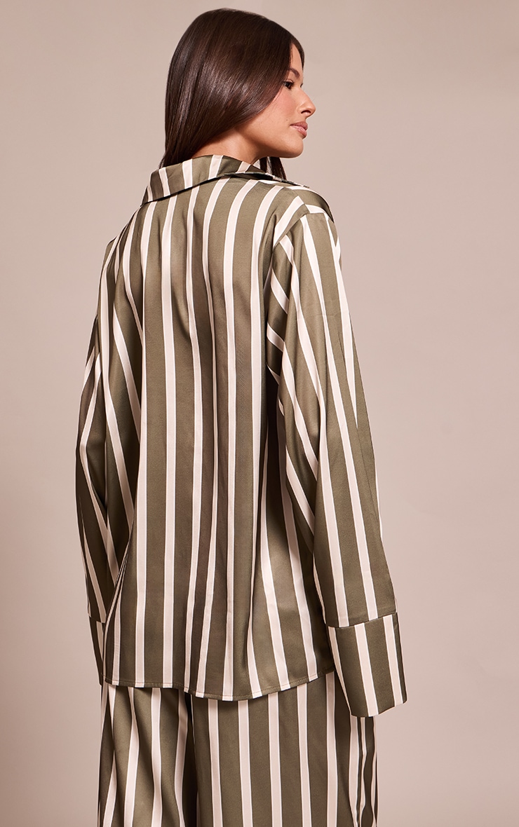 Khaki Satin Pinstripe Shirt image 2