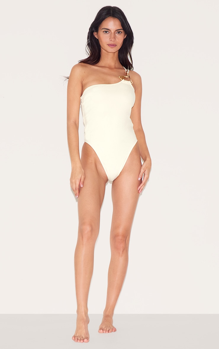 Sand Gold Trim Asymmetric Swimsuit image 3