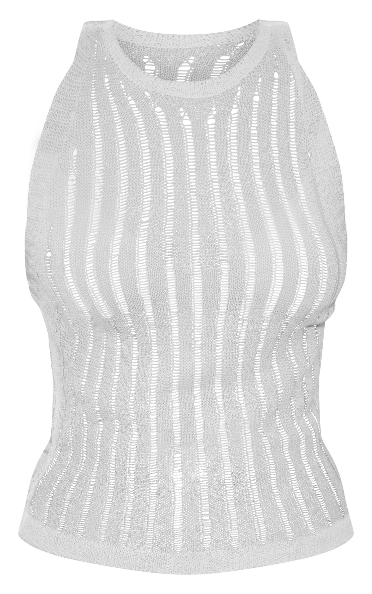 White Sheer Knit Sleeveless Top Knitwear PrettyLittleThing QA