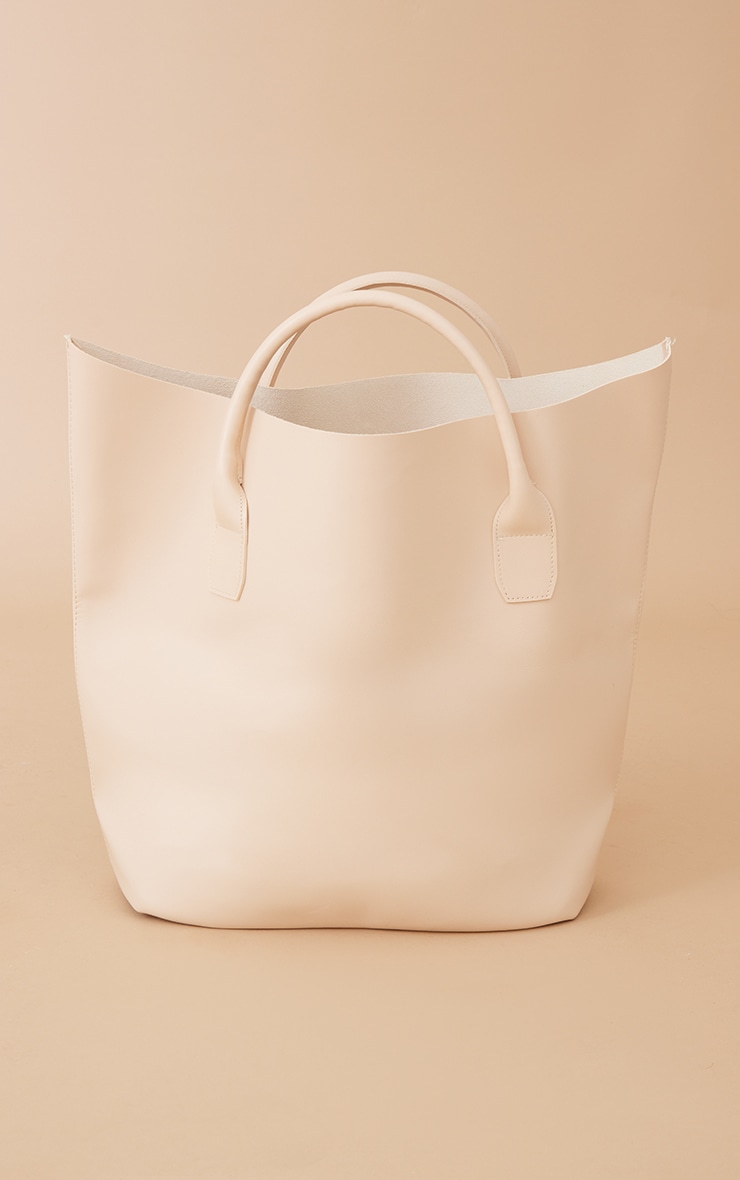 Cream Oversized PU Tote Bag image 4