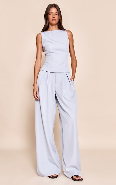 Pale Blue Woven Tailored Wide Leg Pants