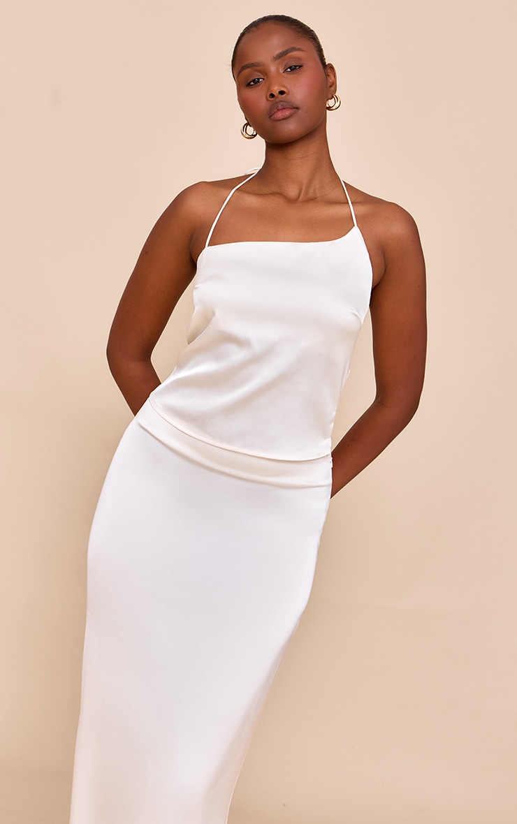 Cream Satin Halterneck Crop Top image 4