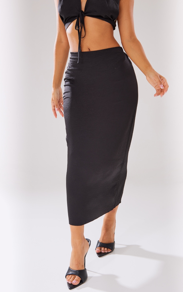 Petite Black Satin Low Rise Midaxi Skirt image 2