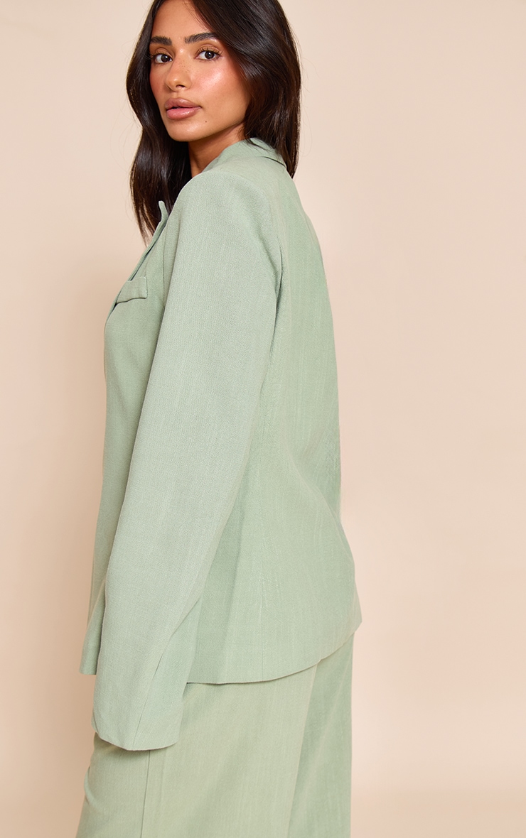 Petite Sage Green Linen Look Oversized Pocket Blazer image 2