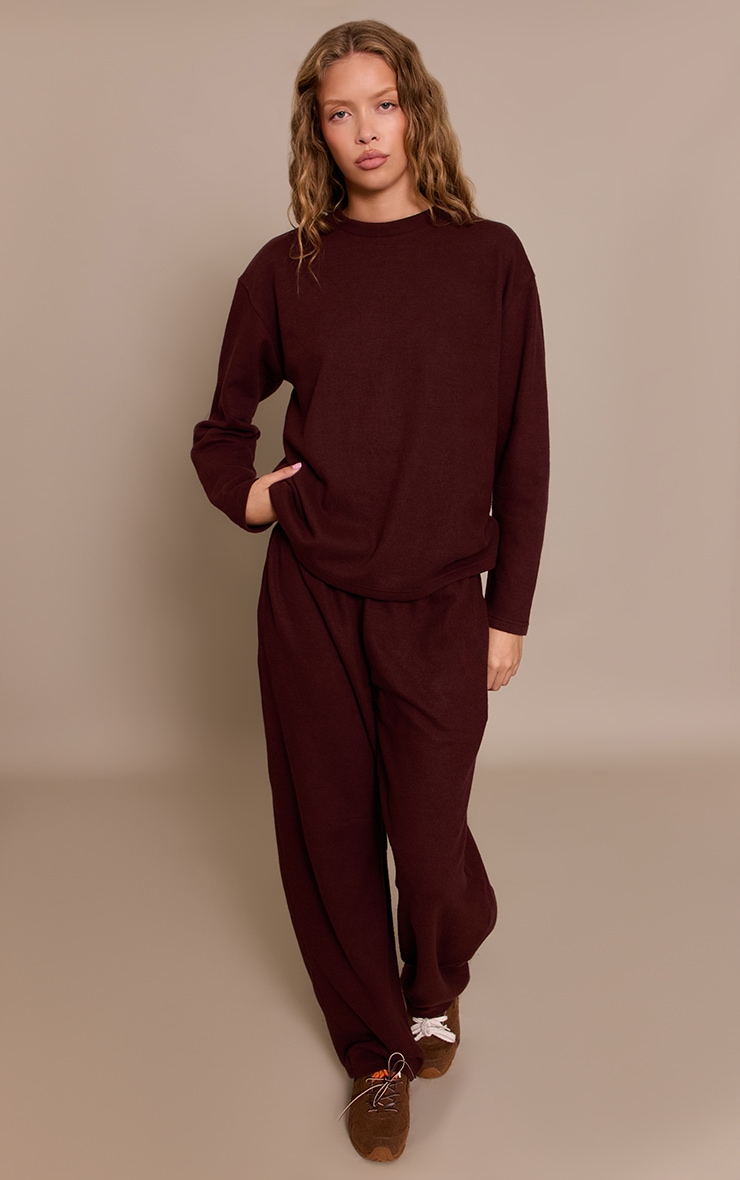 Sweat brossé côtelé chocolat à manches longues image 3