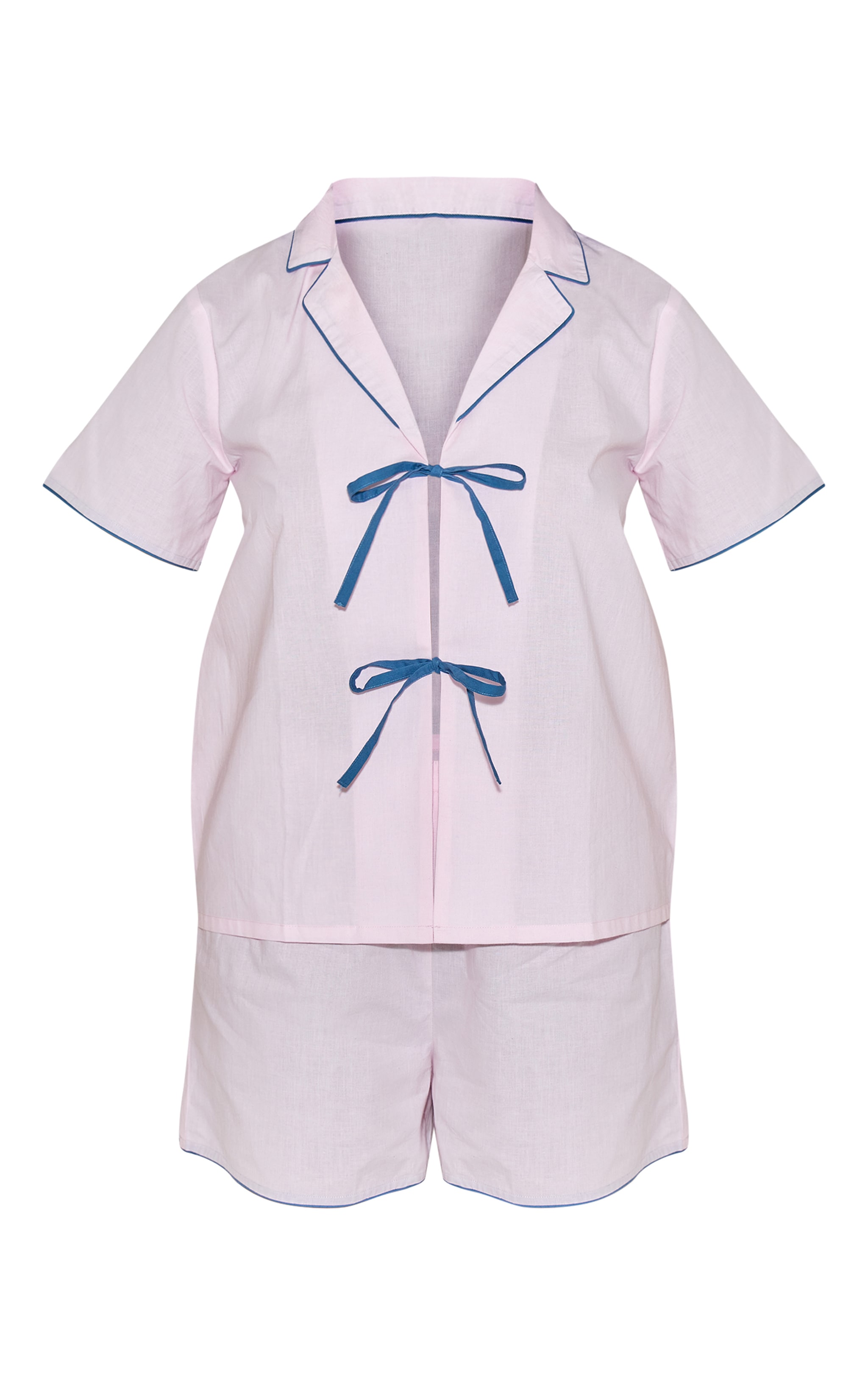 Pale Pink Tie Front Frill Collar Detail Short Pj Set image 5