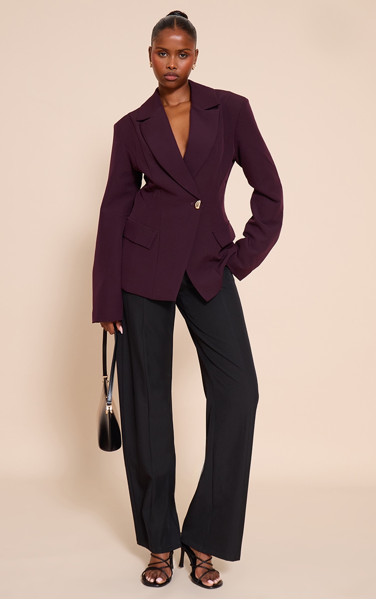 Chocolate Plum Cinch Waist Lapel Point Detail Blazer image 3